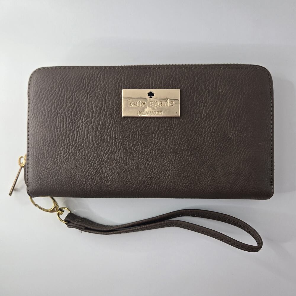 Kate Spade New York Brown Pebbled Leather Zip-Around Wallet Wristlet
